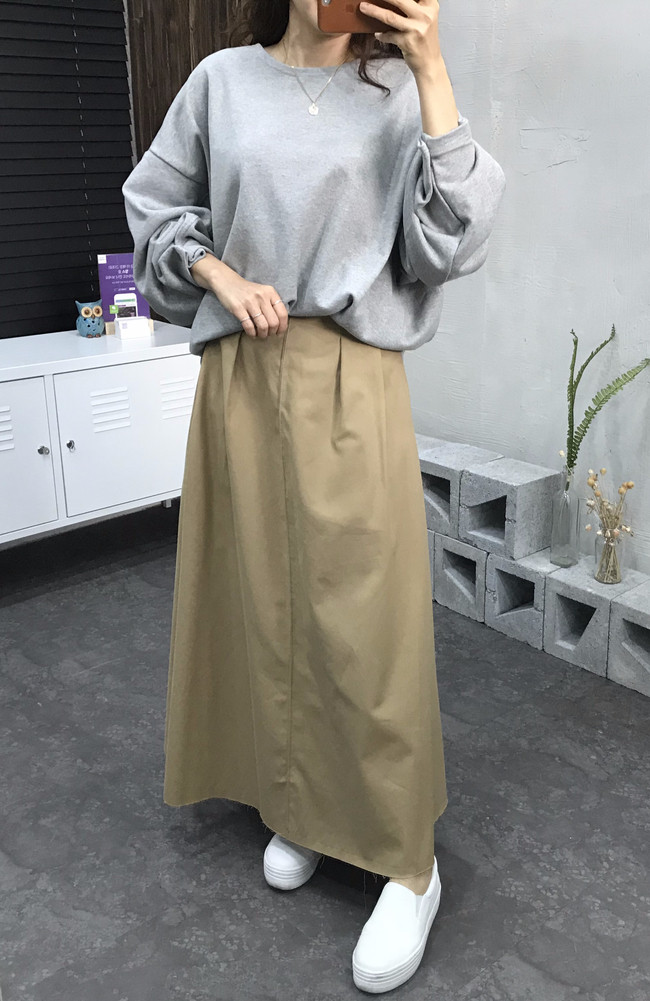 Cotton Banding Flare Long Skirt 2 Color 40 America