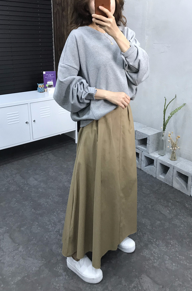 Cotton Banding Flare Long Skirt 2 Color 40 America