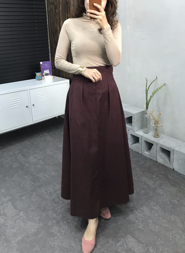 Cotton Banding Flare Long Skirt 2 Color 40 America