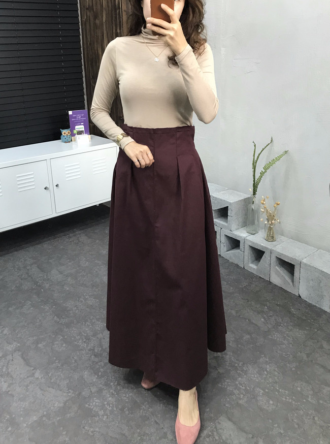 Cotton Banding Flare Long Skirt 2 Color 40 America
