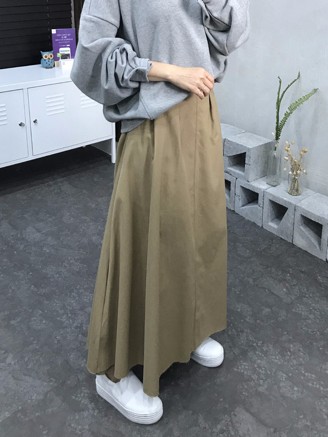 Cotton Banding Flare Long Skirt 2 Color 40 America