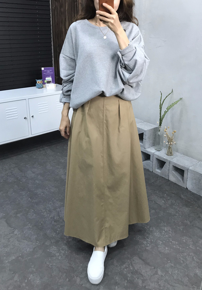 Cotton Banding Flare Long Skirt 2 Color 40 America