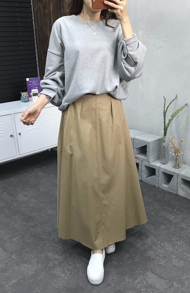 Cotton Banding Flare Long Skirt 2 Color 40 America