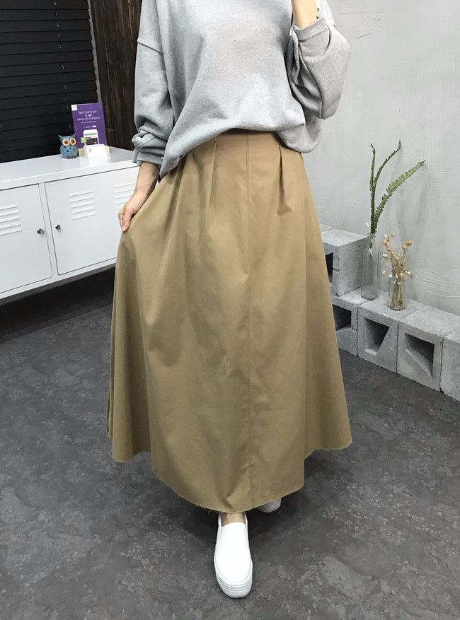 Cotton Banding Flare Long Skirt 2 Color 40 America