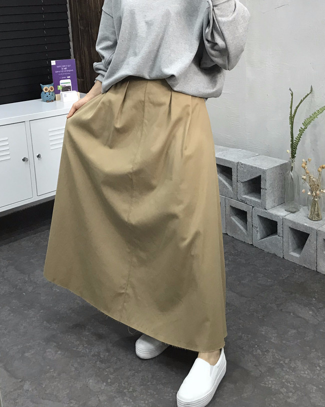 Cotton Banding Flare Long Skirt 2 Color 40 America