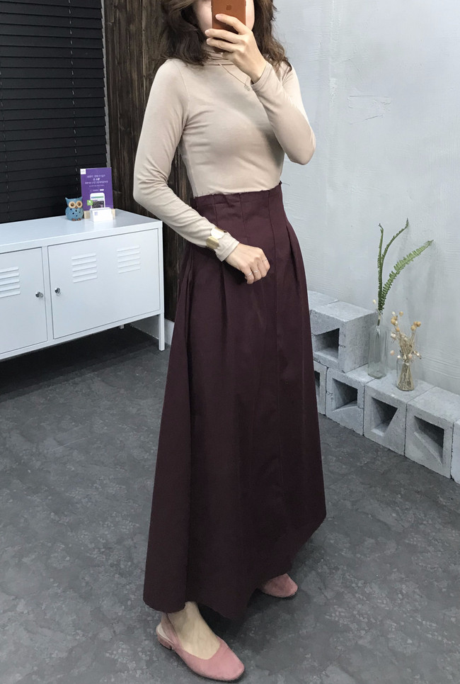 Cotton Banding Flare Long Skirt 2 Color 40 America