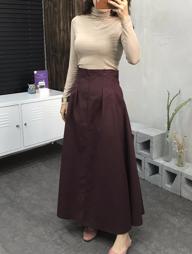 Cotton Banding Flare Long Skirt 2 Color 40 America