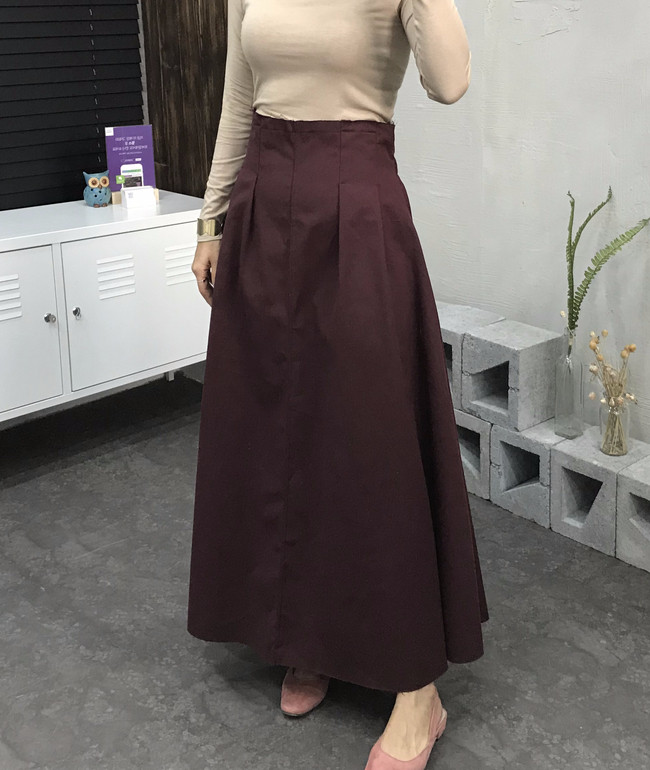 Cotton Banding Flare Long Skirt 2 Color 40 America