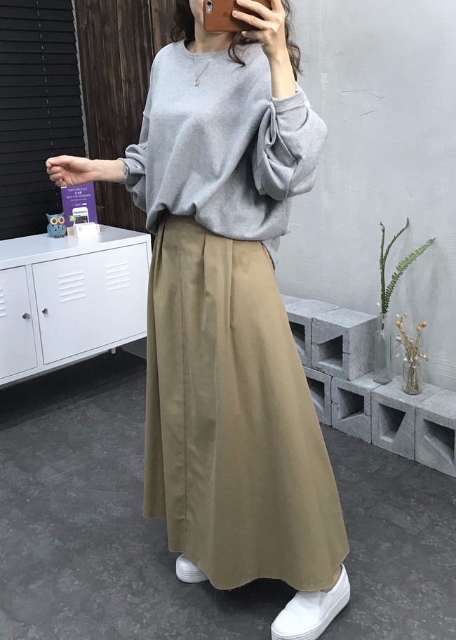 Cotton Banding Flare Long Skirt 2 Color 40 America