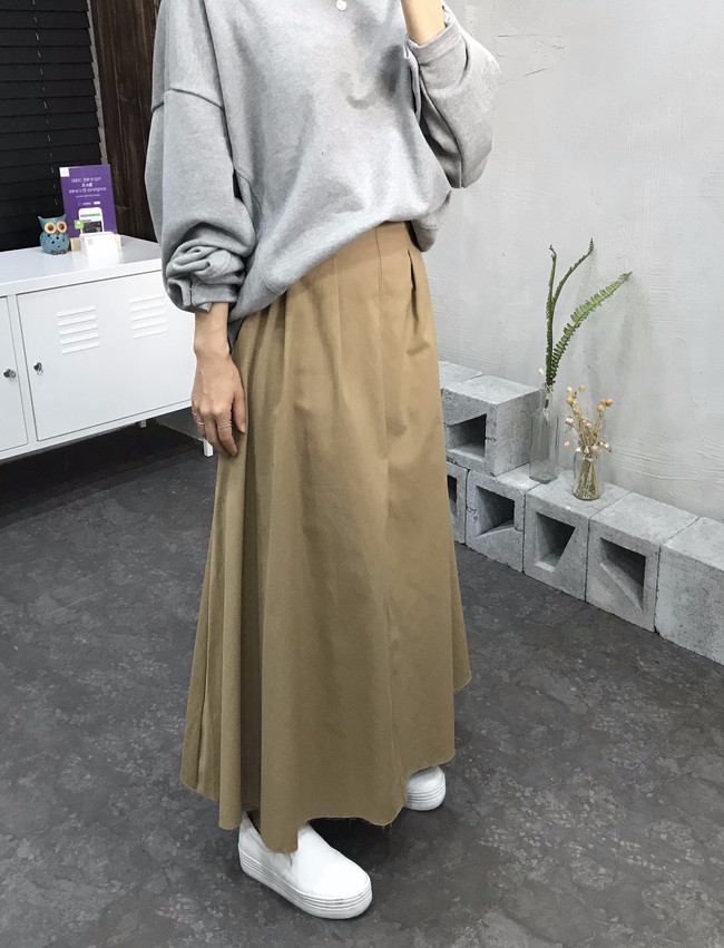Cotton Banding Flare Long Skirt 2 Color 40 America