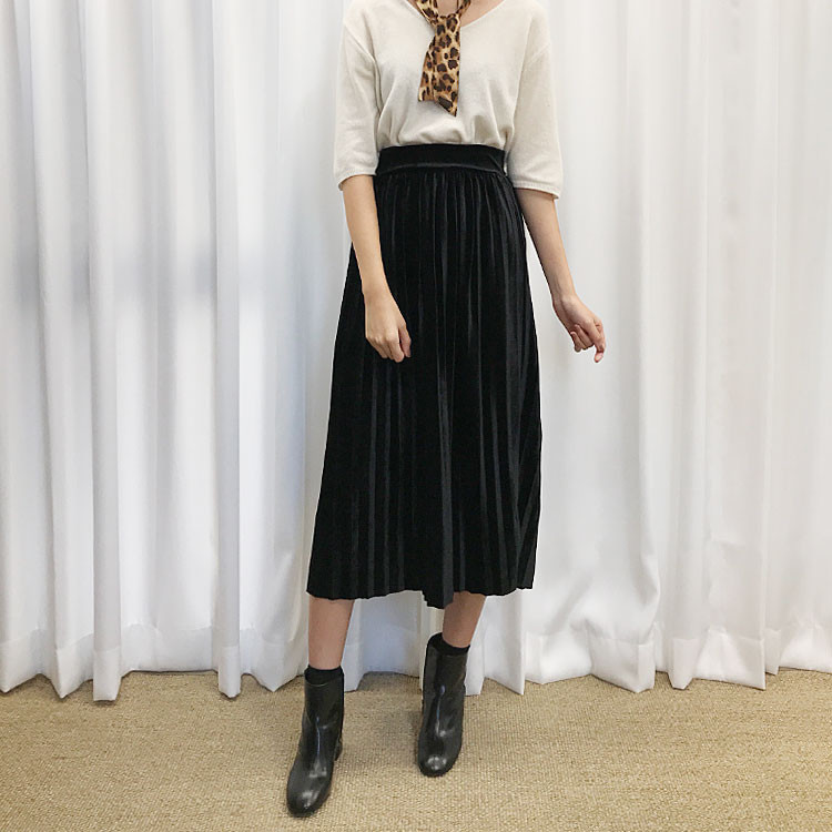 Velvet Pleated Long Skirt Fabric Women Women Winte