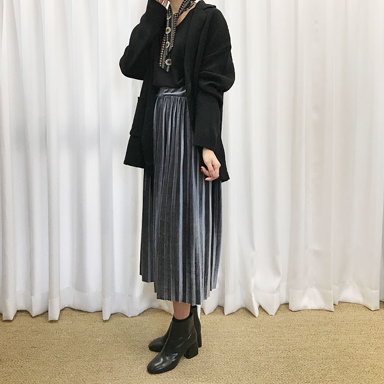 Velvet Pleated Long Skirt Fabric Women Women Winte