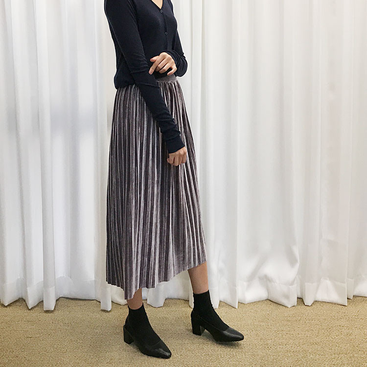 Velvet Pleated Long Skirt Fabric Women Women Winte