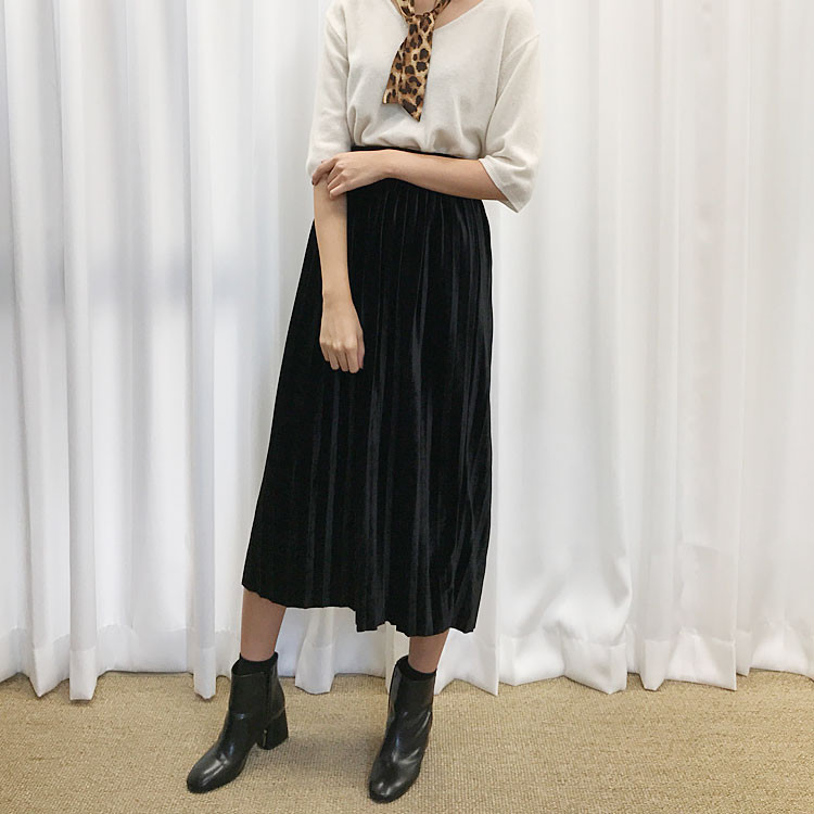 Velvet Pleated Long Skirt Fabric Women Women Winte