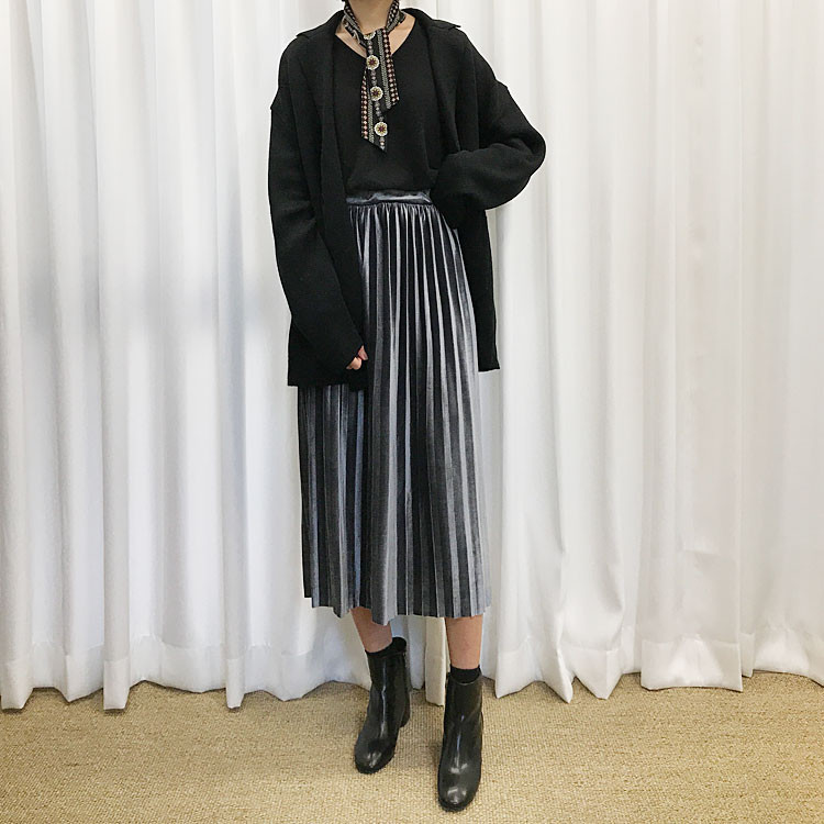 Velvet Pleated Long Skirt Fabric Women Women Winte