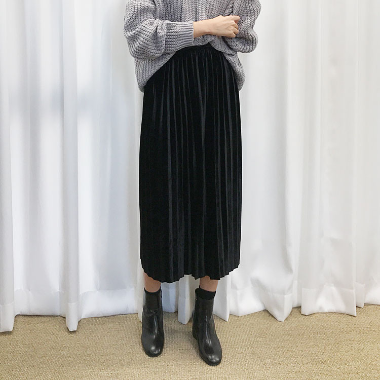 Velvet Pleated Long Skirt Fabric Women Women Winte