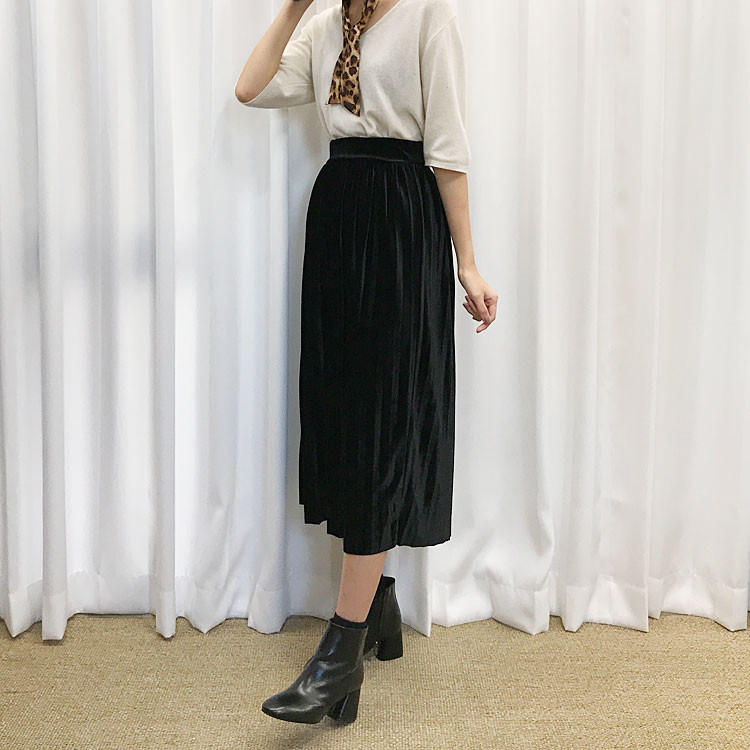 Velvet Pleated Long Skirt Fabric Women Women Winte