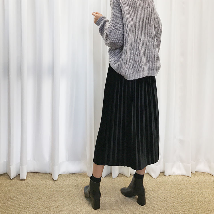 Velvet Pleated Long Skirt Fabric Women Women Winte