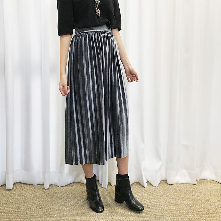 Velvet Pleated Long Skirt Fabric Women Women Winte