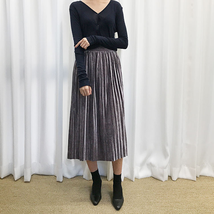 Velvet Pleated Long Skirt Fabric Women Women Winte