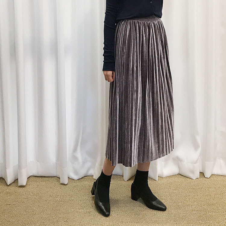 Velvet Pleated Long Skirt Fabric Women Women Winte