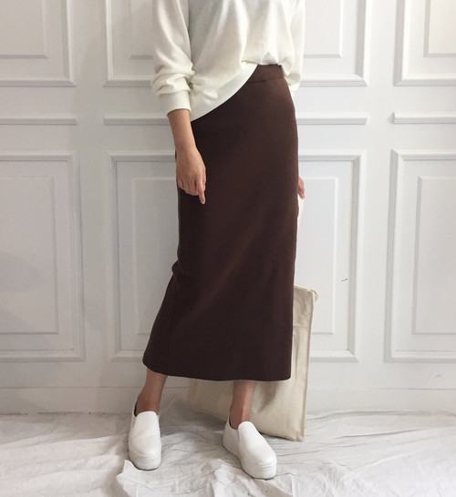 Knit long skirt 3color Feminine Modern Sick Slim F