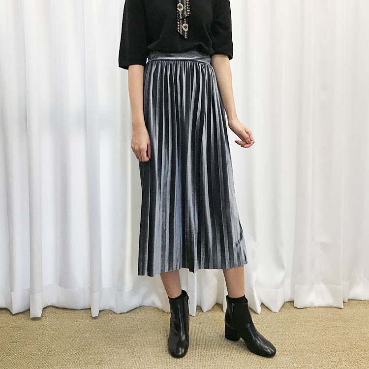 Velvet Pleated Long Skirt Fabric Women Women Winte