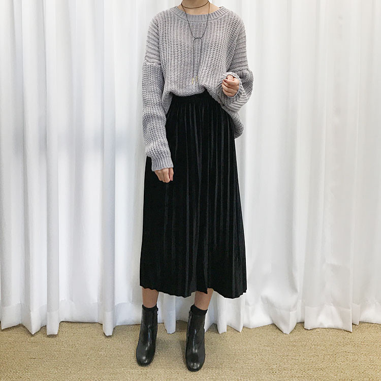 Velvet Pleated Long Skirt Fabric Women Women Winte