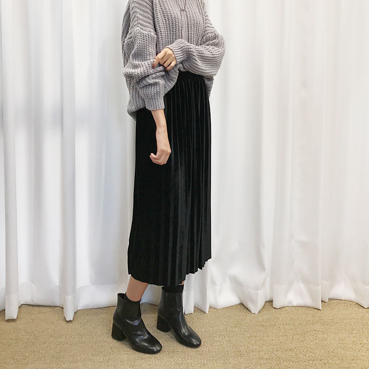 Velvet Pleated Long Skirt Fabric Women Women Winte