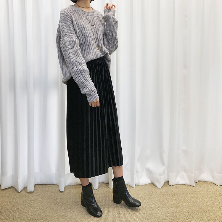 Velvet Pleated Long Skirt Fabric Women Women Winte