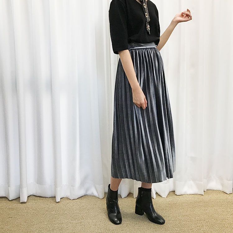 Velvet Pleated Long Skirt Fabric Women Women Winte