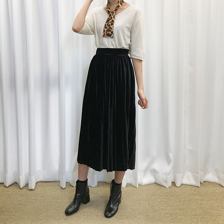 Velvet Pleated Long Skirt Fabric Women Women Winte