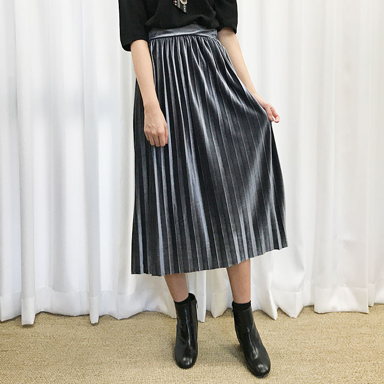 Velvet Pleated Long Skirt Fabric Women Women Winte