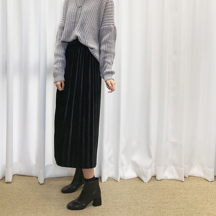 Velvet Pleated Long Skirt Fabric Women Women Winte