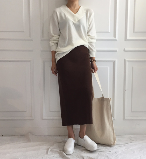 Knit long skirt 3color Feminine Modern Sick Slim F