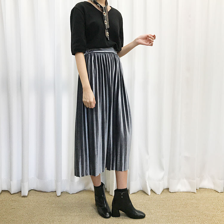 Velvet Pleated Long Skirt Fabric Women Women Winte
