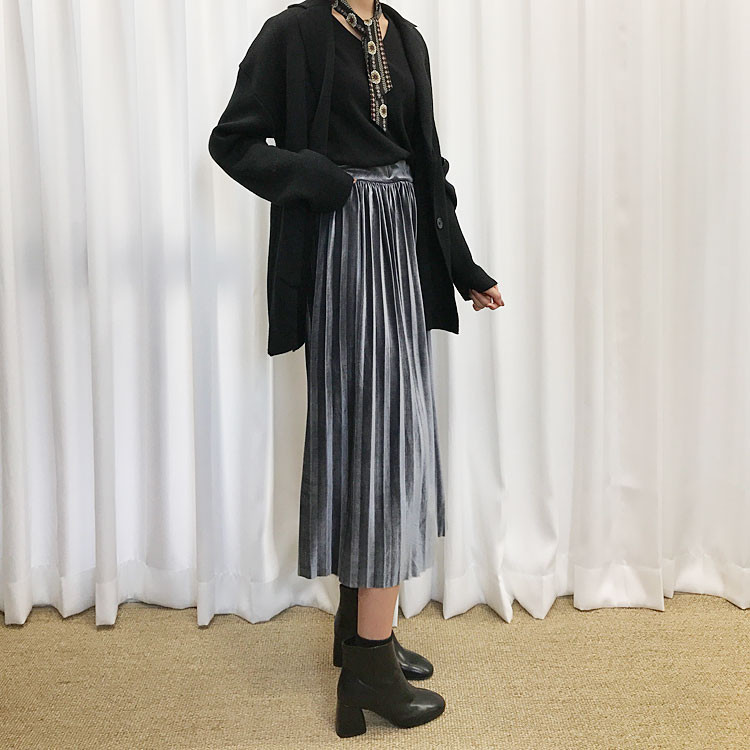 Velvet Pleated Long Skirt Fabric Women Women Winte