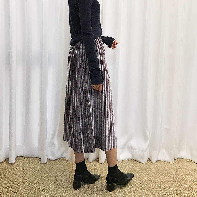 Velvet Pleated Long Skirt Fabric Women Women Winte