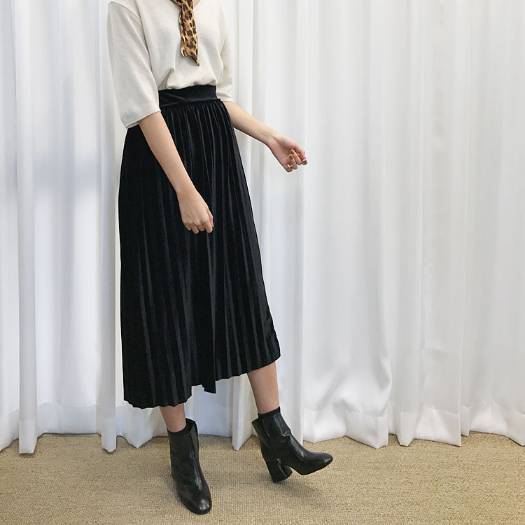 Velvet Pleated Long Skirt Fabric Women Women Winte