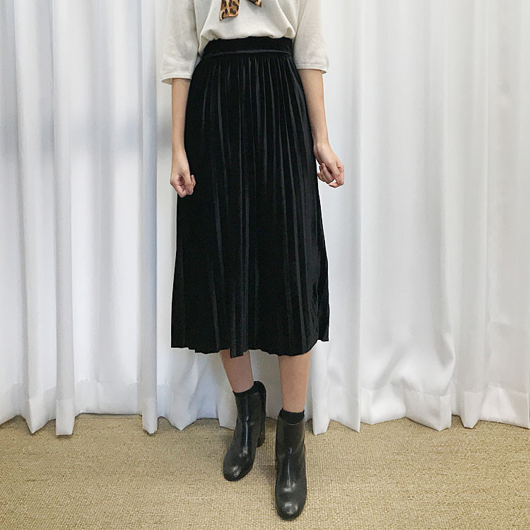 Velvet Pleated Long Skirt Fabric Women Women Winte