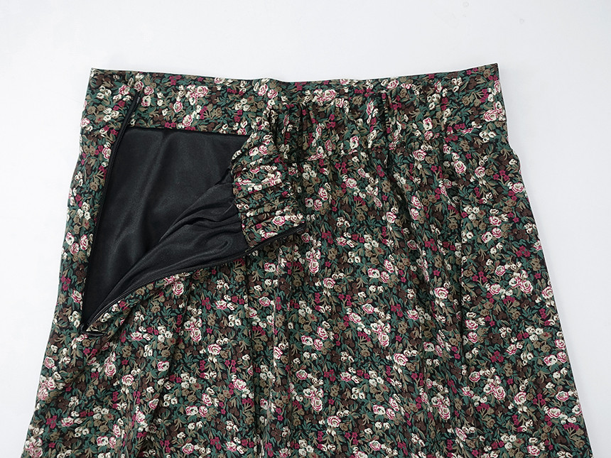Flower pattern long skirt vintage turn skirt flare