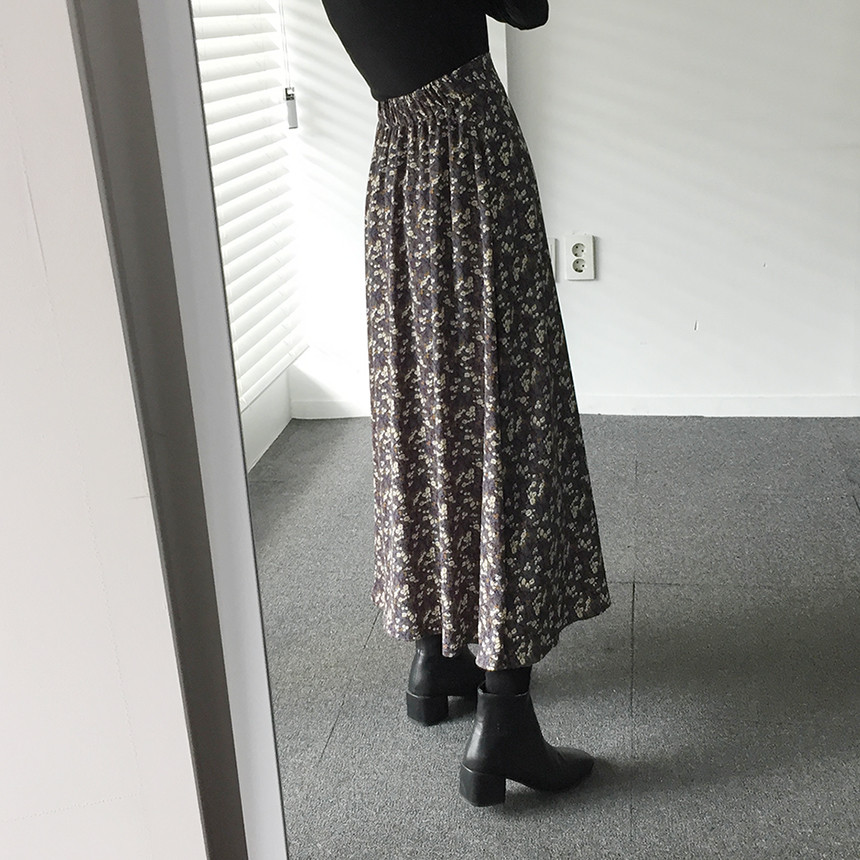 Flower pattern long skirt vintage turn skirt flare