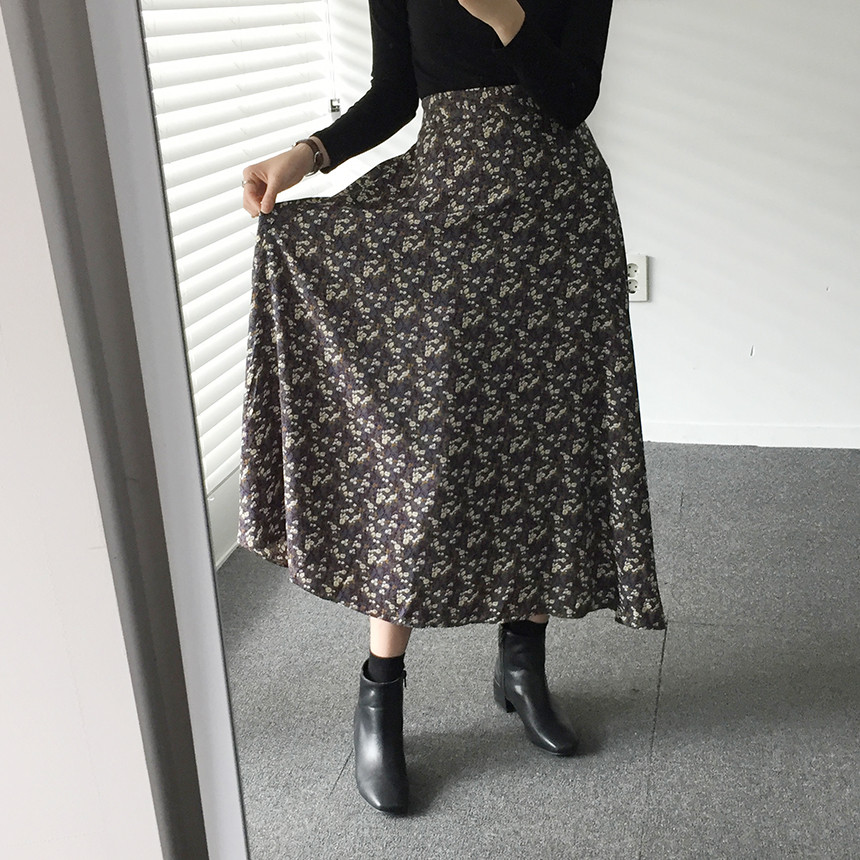 Flower pattern long skirt vintage turn skirt flare