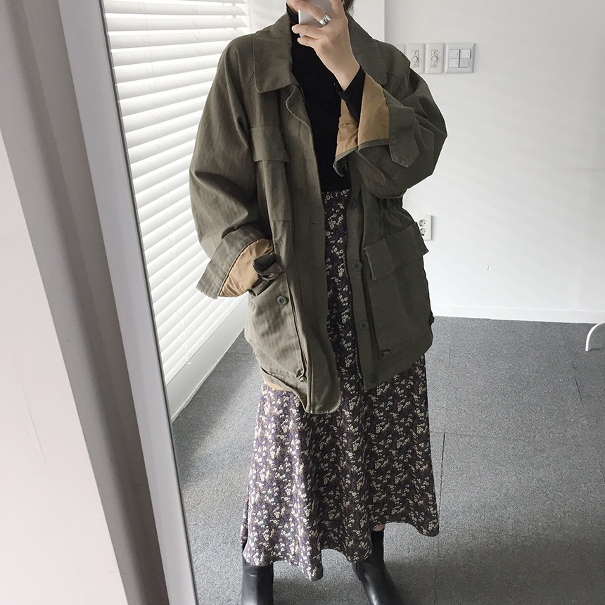 Flower pattern long skirt vintage turn skirt flare