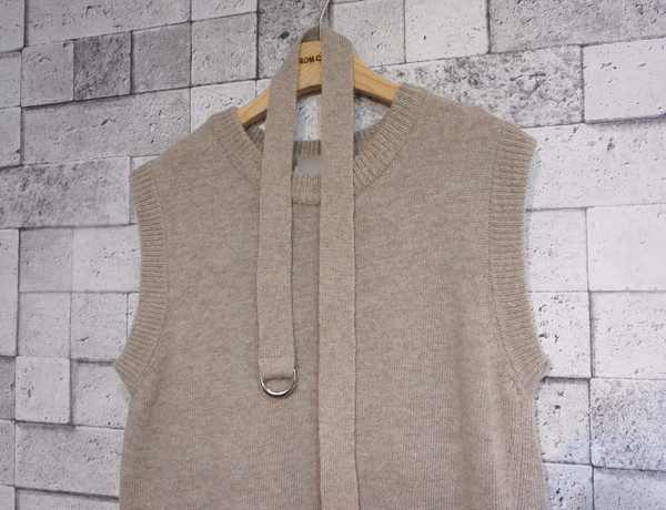 din Dean Round Neck Slit Long Knit Dress Natural F