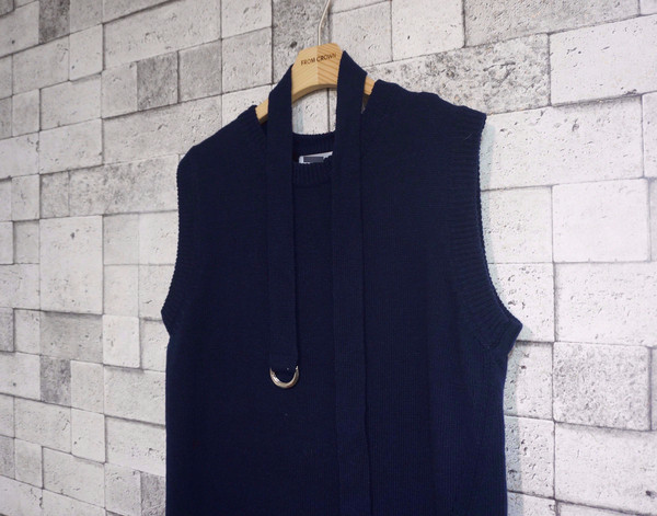 din Dean Round Neck Slit Long Knit Dress Natural F