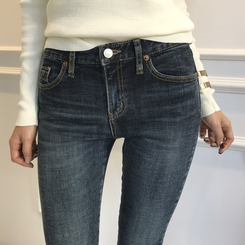 Korea Jeans Pants Half-Zipper Life Skinny Jean Pan