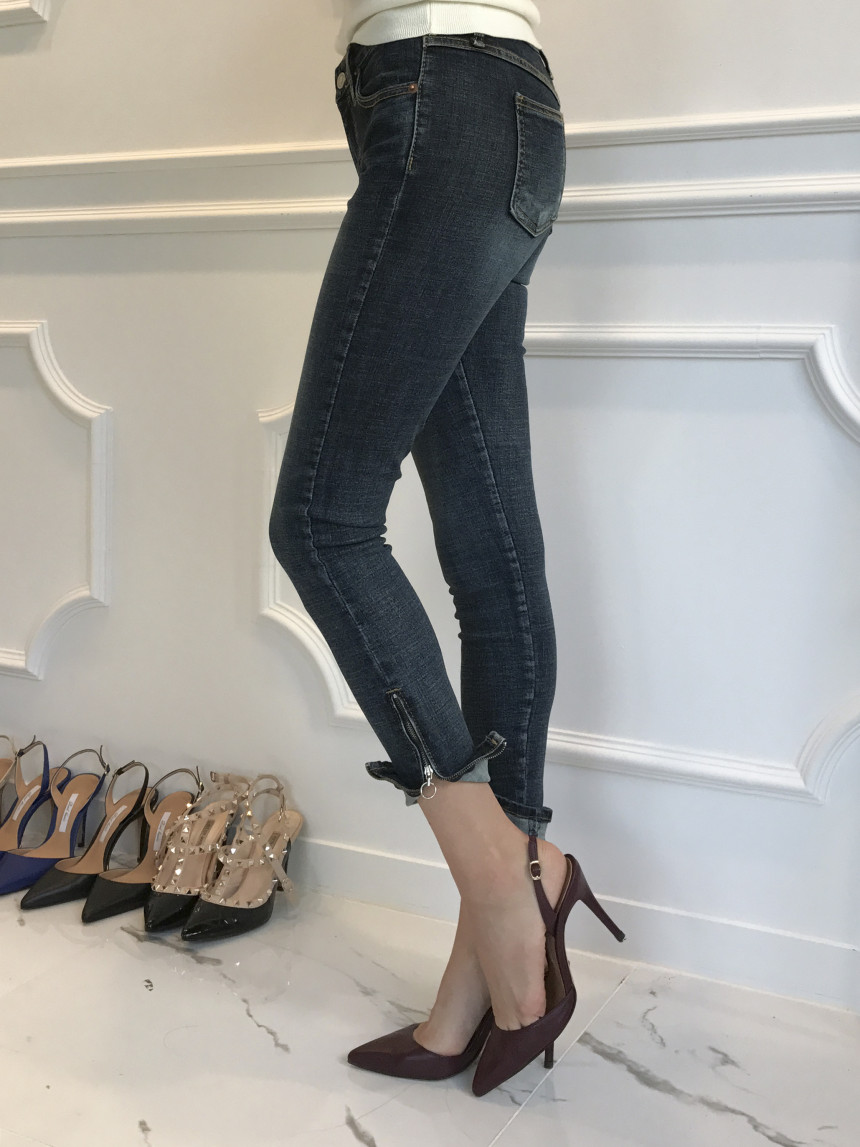Korea Jeans Pants Half-Zipper Life Skinny Jean Pan