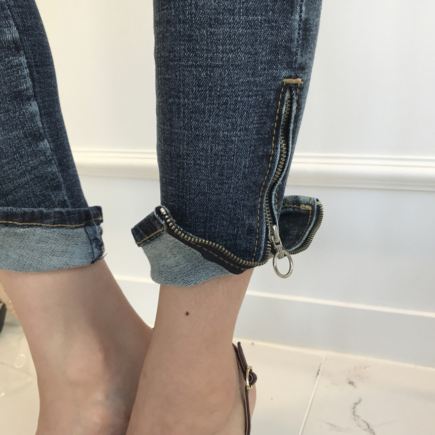 Korea Jeans Pants Half-Zipper Life Skinny Jean Pan