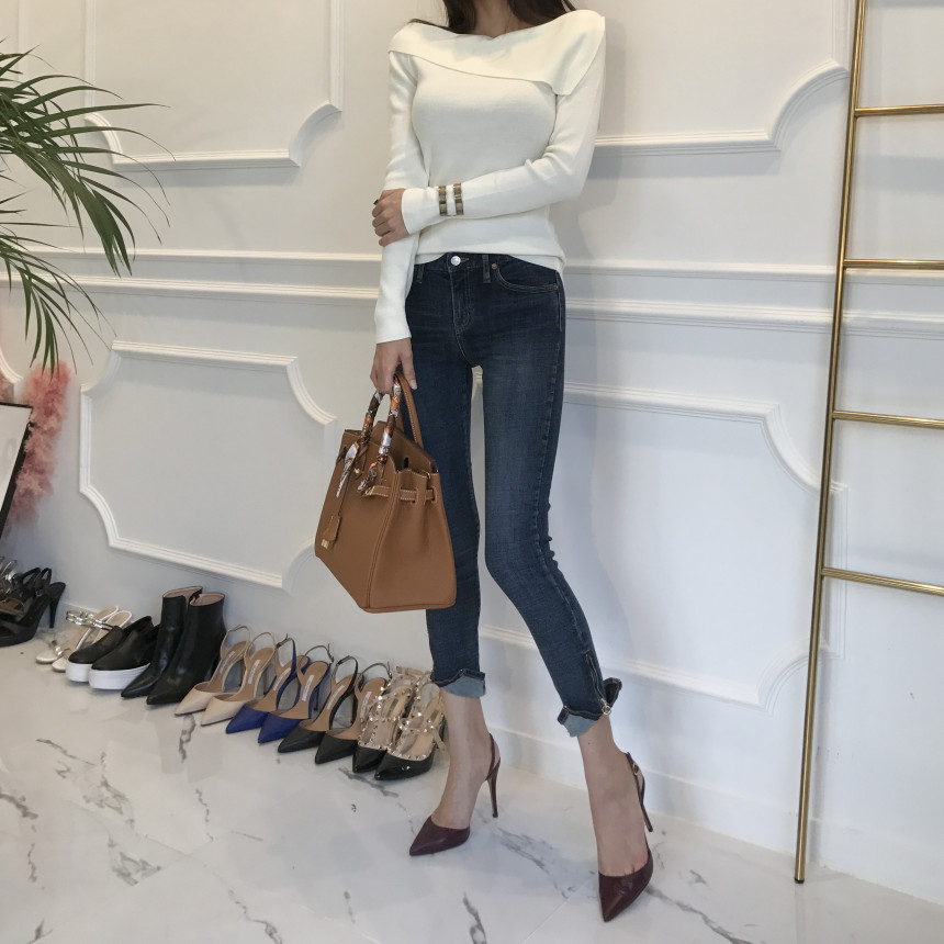 Korea Jeans Pants Half-Zipper Life Skinny Jean Pan